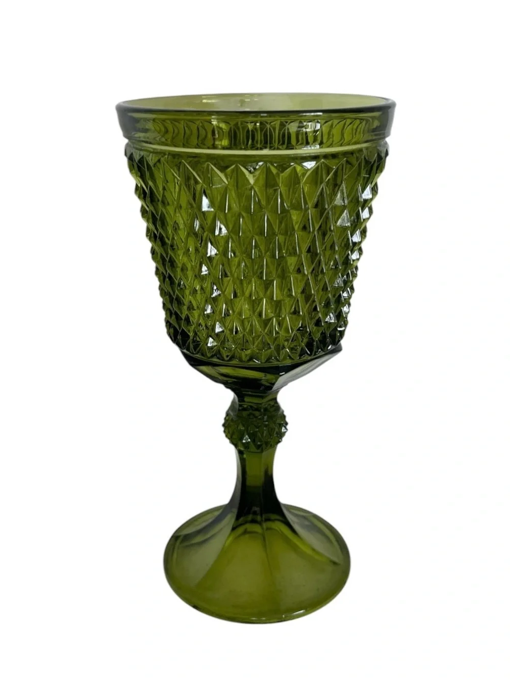Indiana Glass Diamond Point Green Compote Pedestal Vase /Planter 11” Mid Century